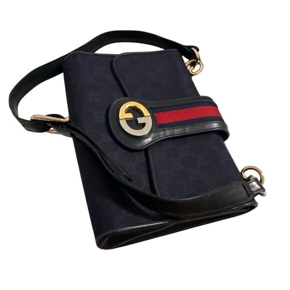 Gucci Blue and Gold Shoulder Bag with Signature Design - Picture 5 of 11